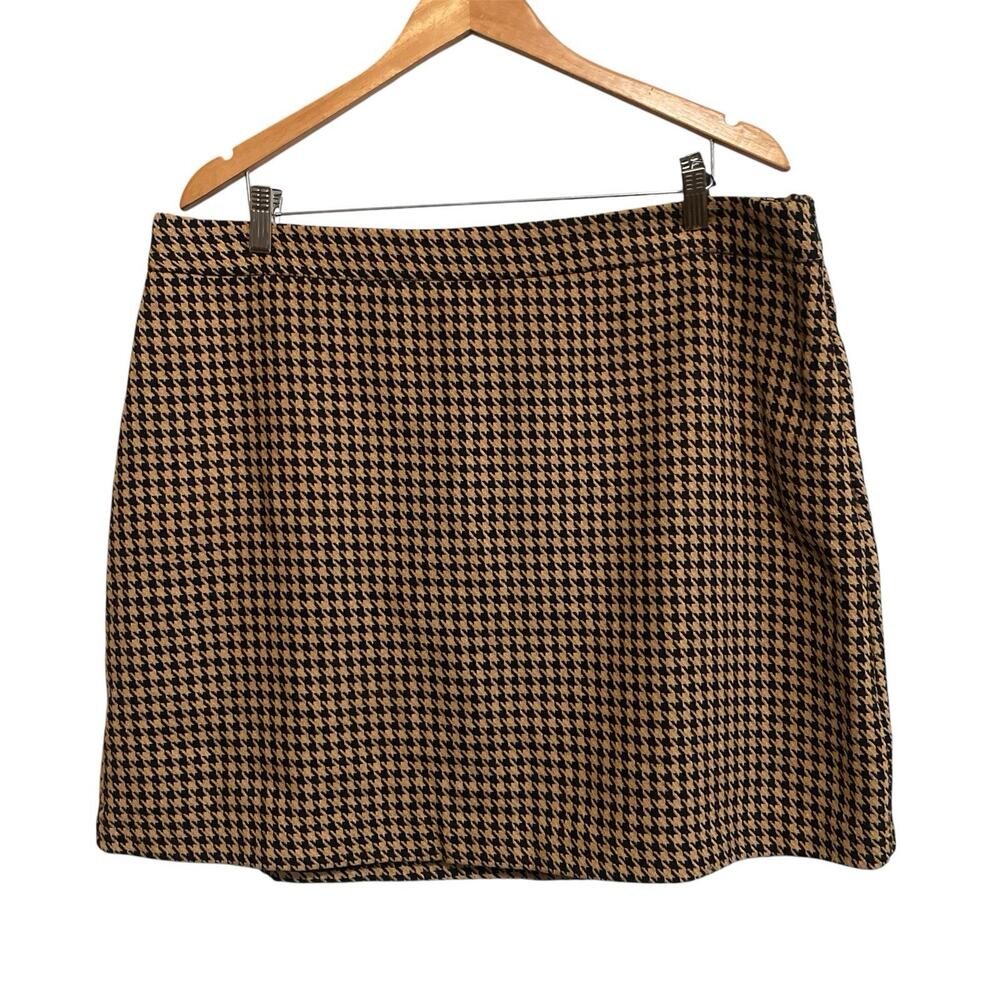 Nine West Brown Black Houndstooth Mini Skirt Plus Size XXL NWT Western Cowgirl